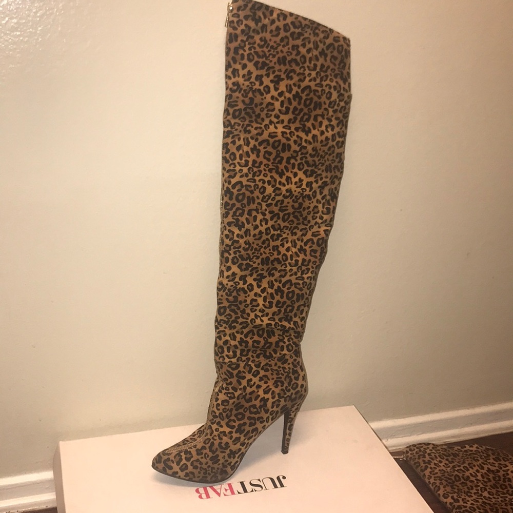 JustFab Knee Hight Cheetah Print Boot